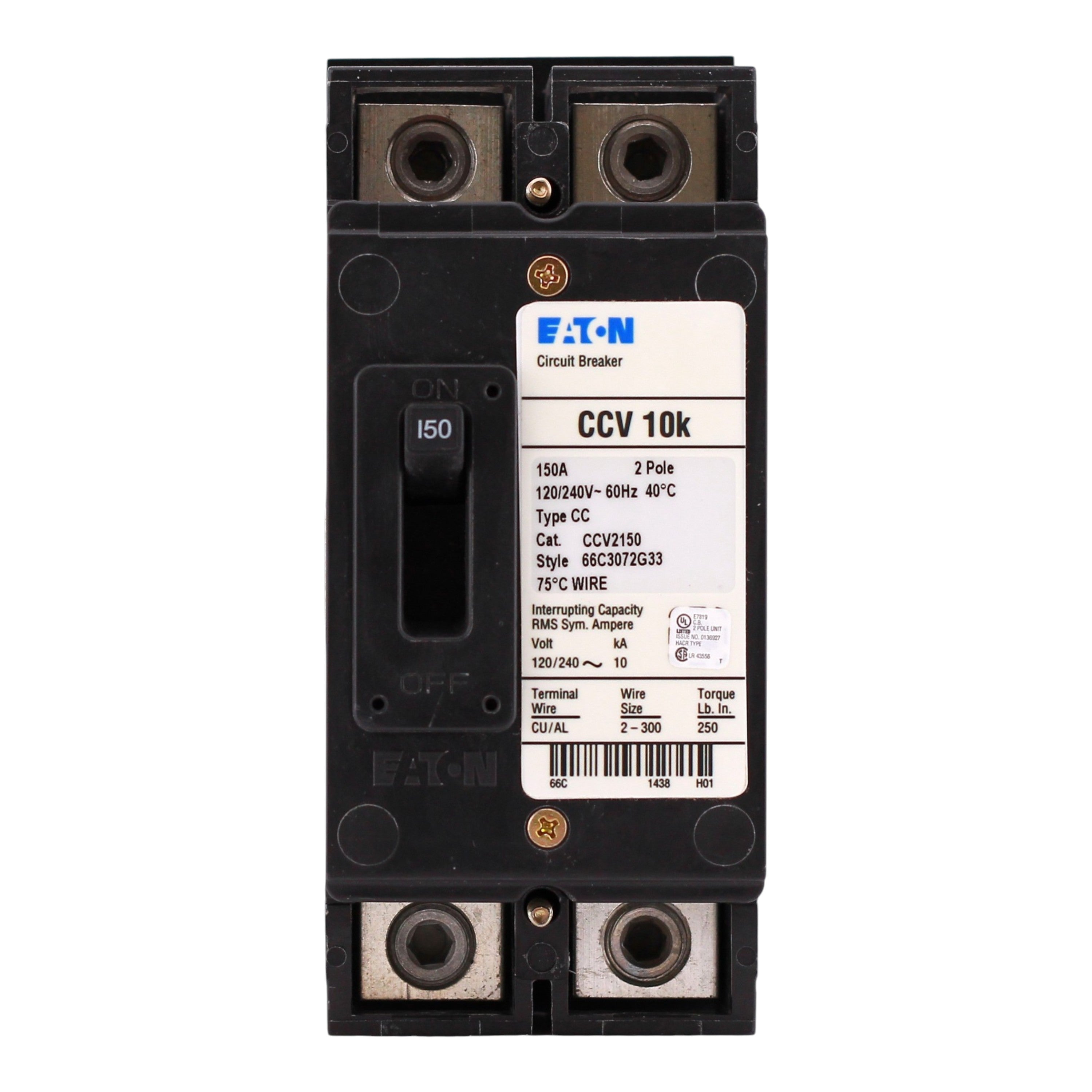 Eaton CCV, CCV2150, 150A, 2P, 120/240V, Tenant Main Circuit Breaker, 10kA, UL Listed - Image 4