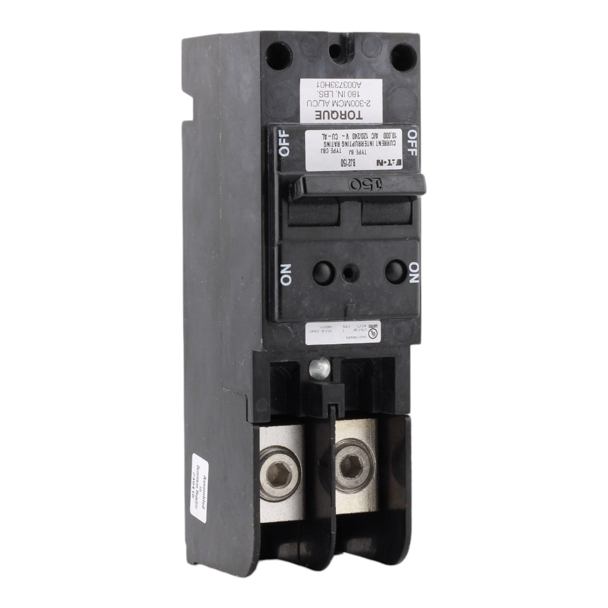Eaton BJ2150, 150A, 120/240V, 2-Pole, 10kAIC, Plug-On Main Circuit Breaker, Common Trip, for 150A+ Load Centers