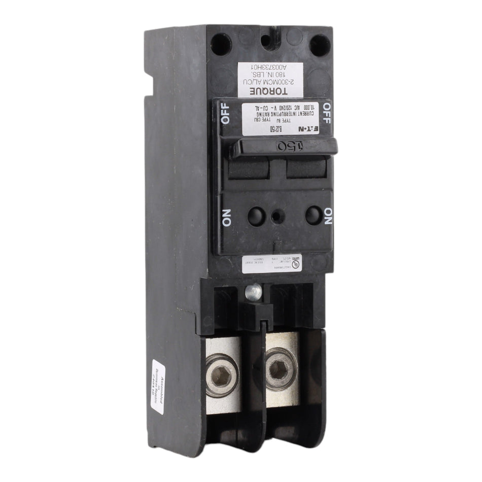 Eaton BJ2150, 150A, 120/240V, 2-Pole, 10kAIC, Plug-On Main Circuit Breaker, Common Trip, for 150A+ Load Centers