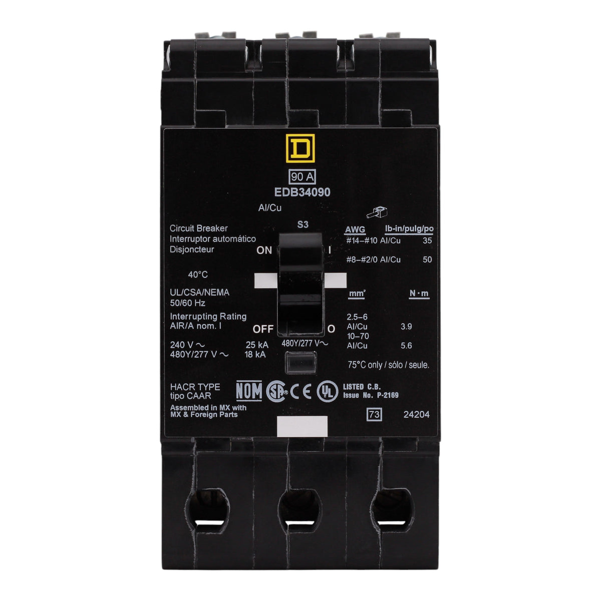 Square D E-Frame, EDB34090, 90A, 3P, 480Y/277V, Bolt-On Circuit Breaker - Image 4