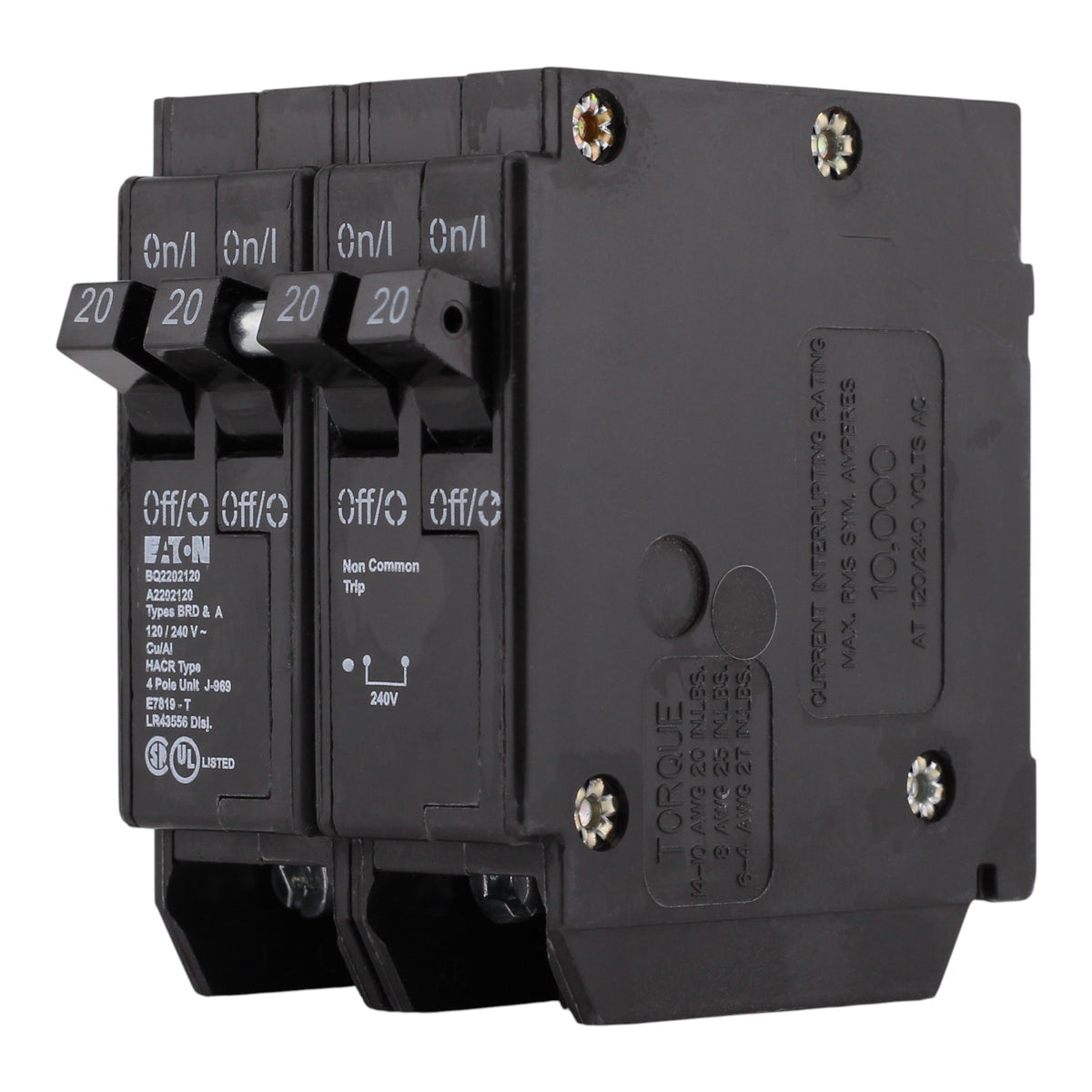 Eaton BR BQ2202120 20A/20A + 20A/20A 4P Quadplex Independent Trip Circuit Breaker - Image 2