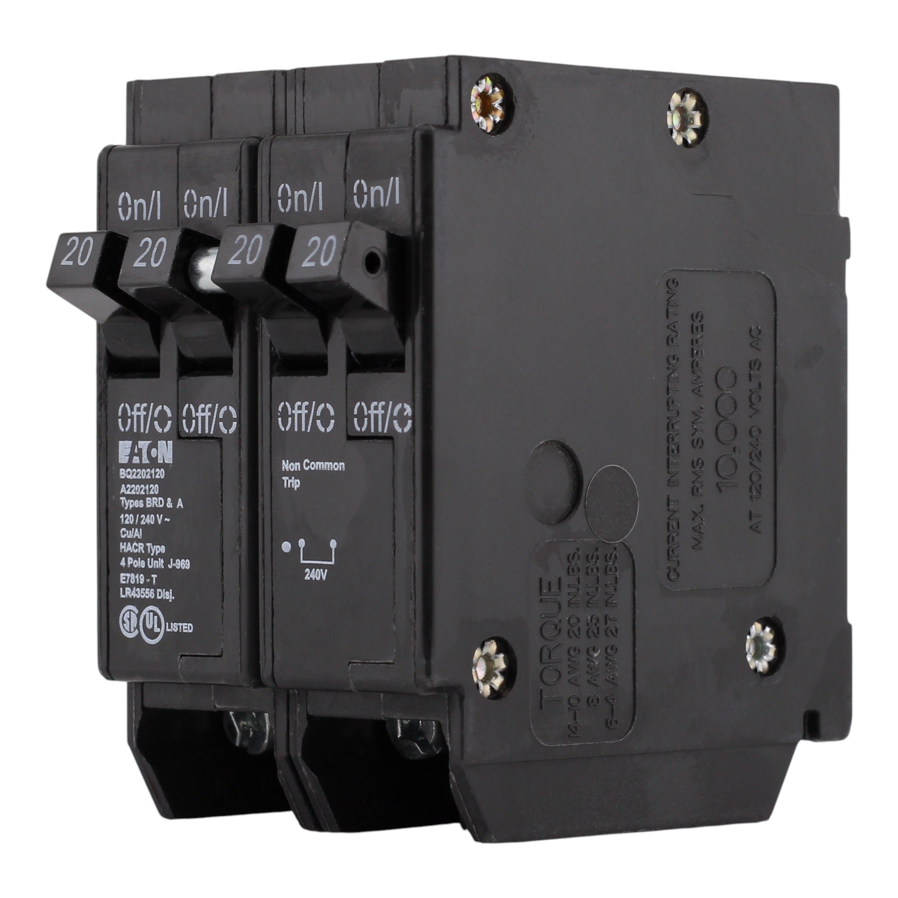 Eaton BR BQ2202120 20A/20A + 20A/20A 4P Quadplex Independent Trip Circuit Breaker - Image 2