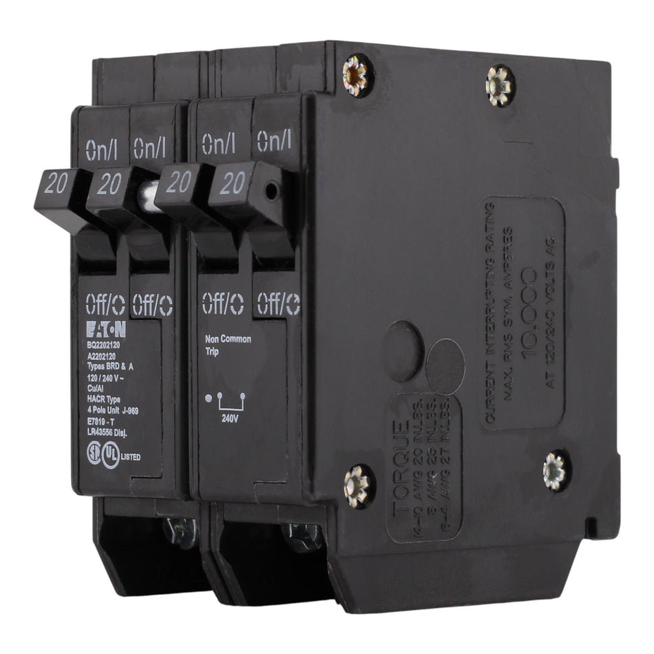 Eaton BR BQ2202120 20A/20A + 20A/20A 4P Quadplex Independent Trip Circuit Breaker - Image 2