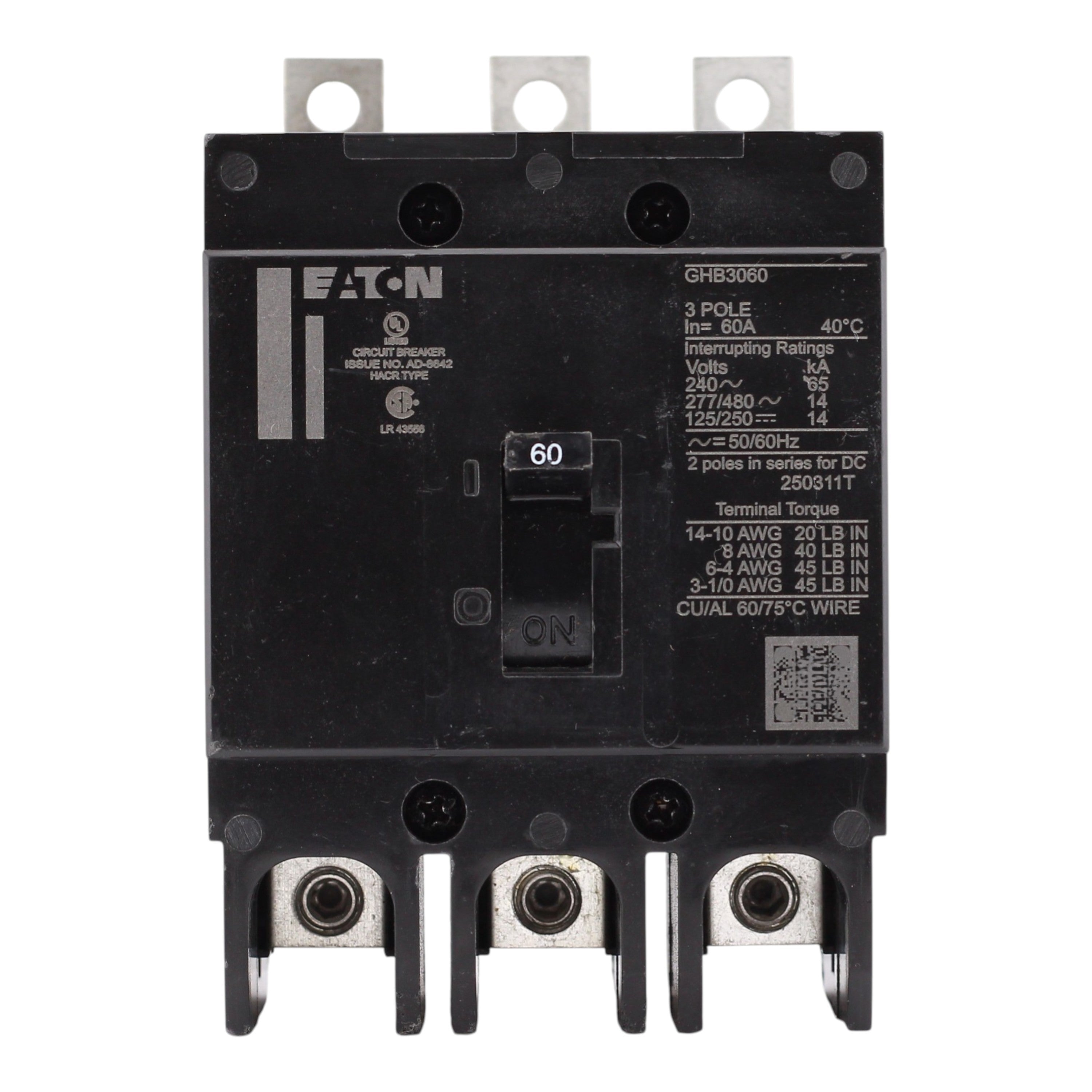 Eaton Series C, GHB3060, 60A, 3P, 480Y/277V, Molded Case Circuit Breaker - Image 4