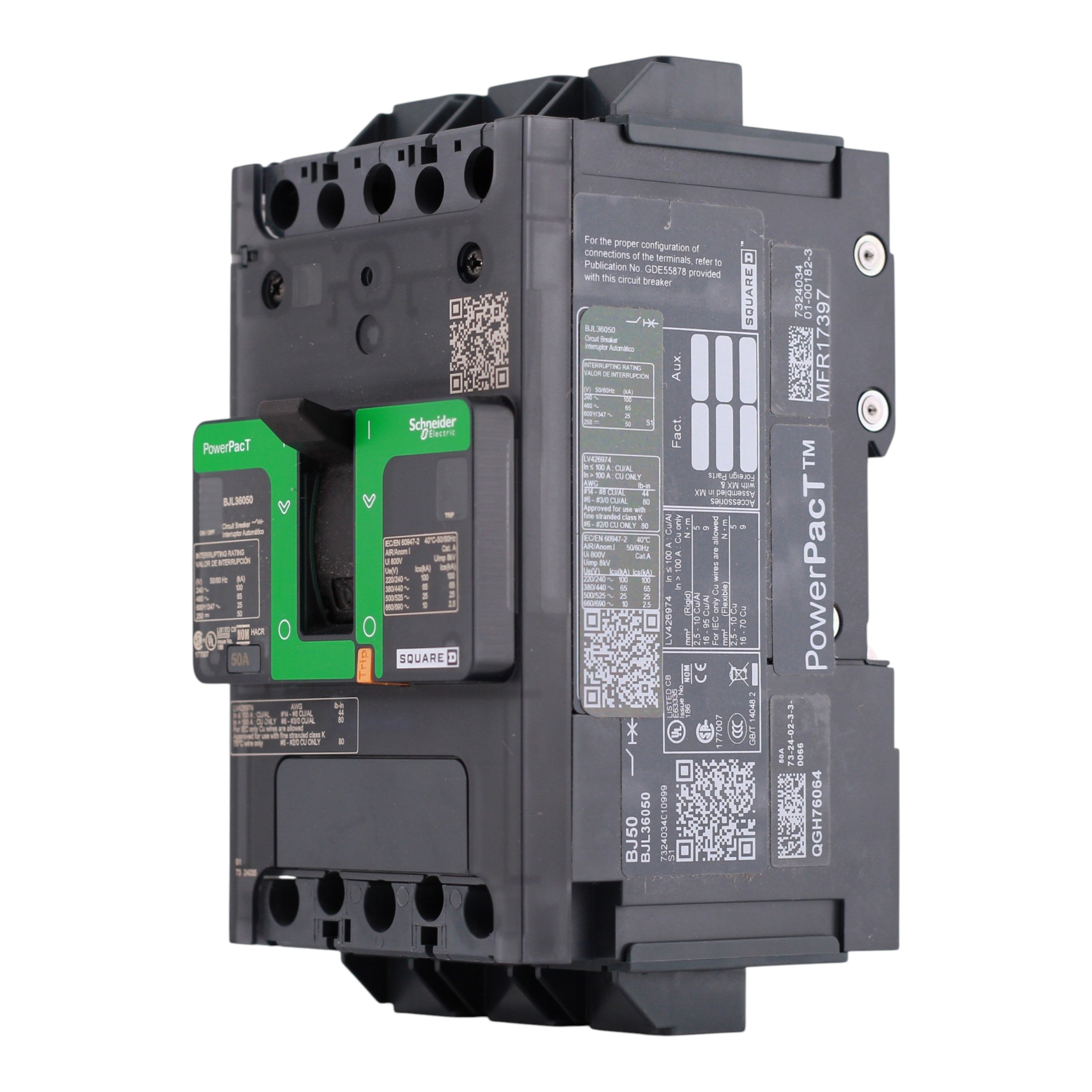 Square D PowerPacT B, BJL36050, 50A, 3P, 600Y/347V, Lugs, Circuit Breaker - Image 2
