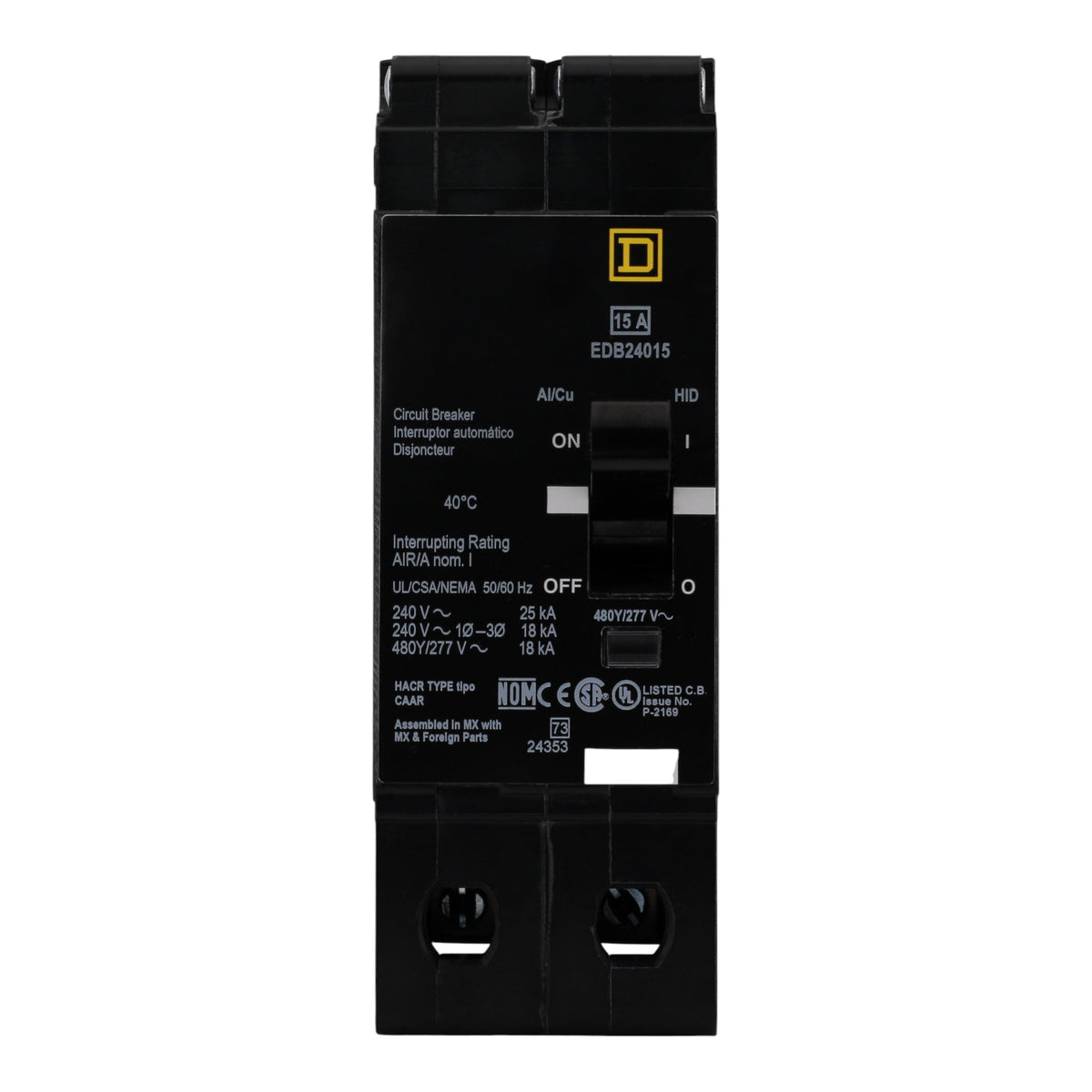 Square D E-Frame EDB24015 15A 2P 480Y/277V 25kA Bolt-On Circuit Breaker - Image 4