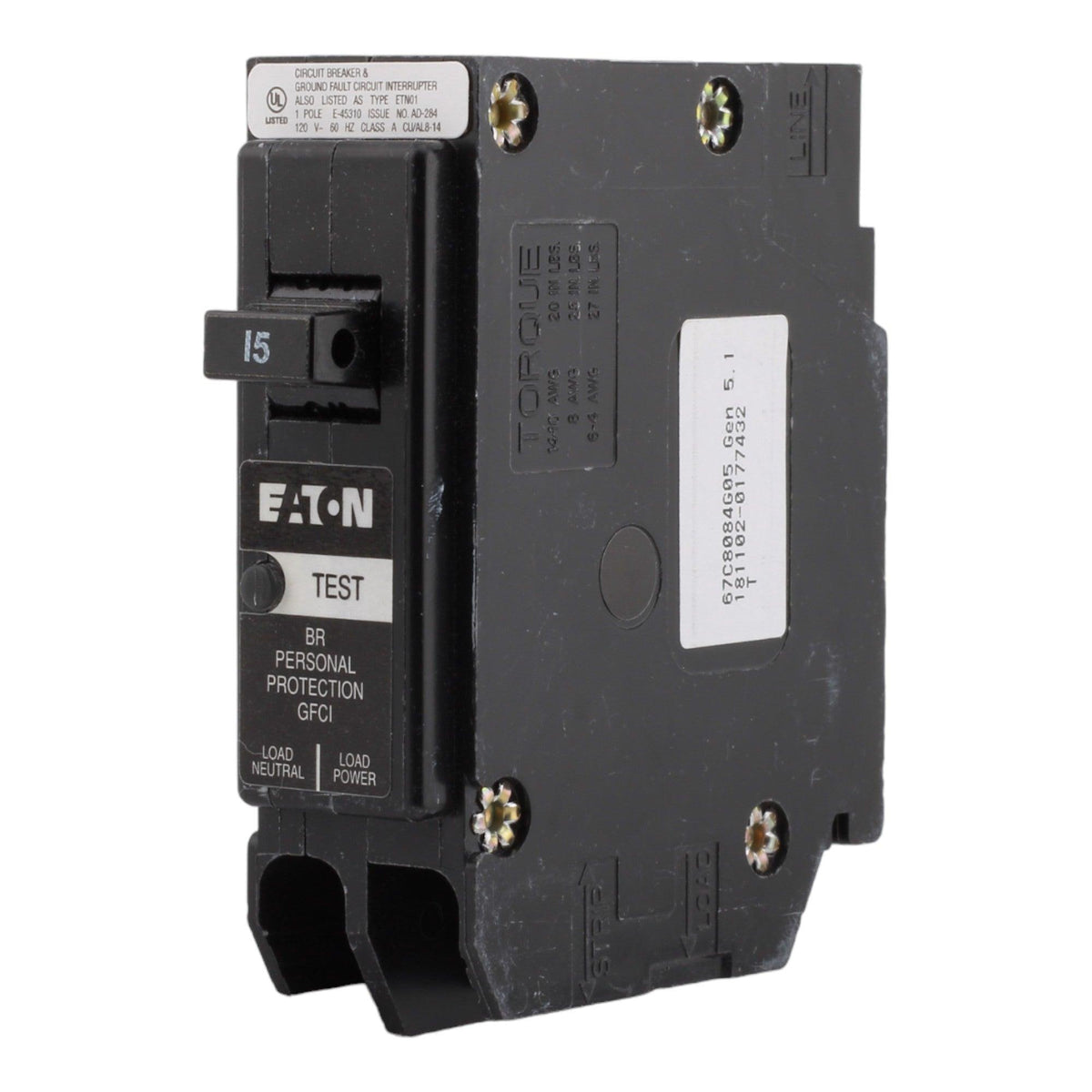 Eaton BR BRP115GF 15A 1P 120V GFCI Plug-On Neutral Circuit Breaker - Image 3