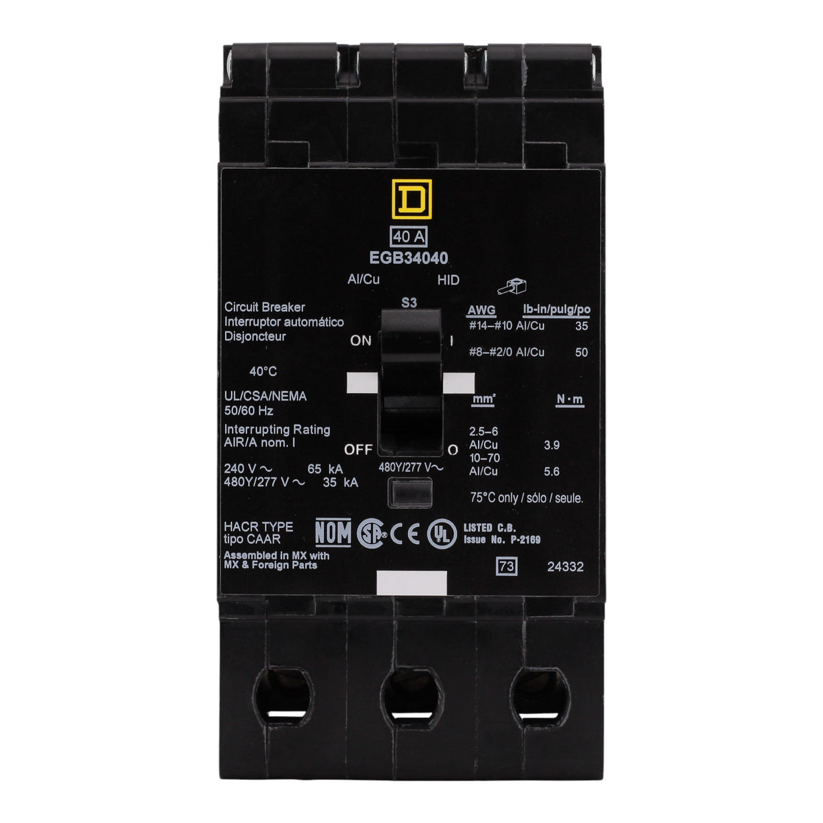 Square D E-Frame, EGB34040, 40A, 3P, 480Y/277V, Bolt-On, Circuit Breaker - Image 4