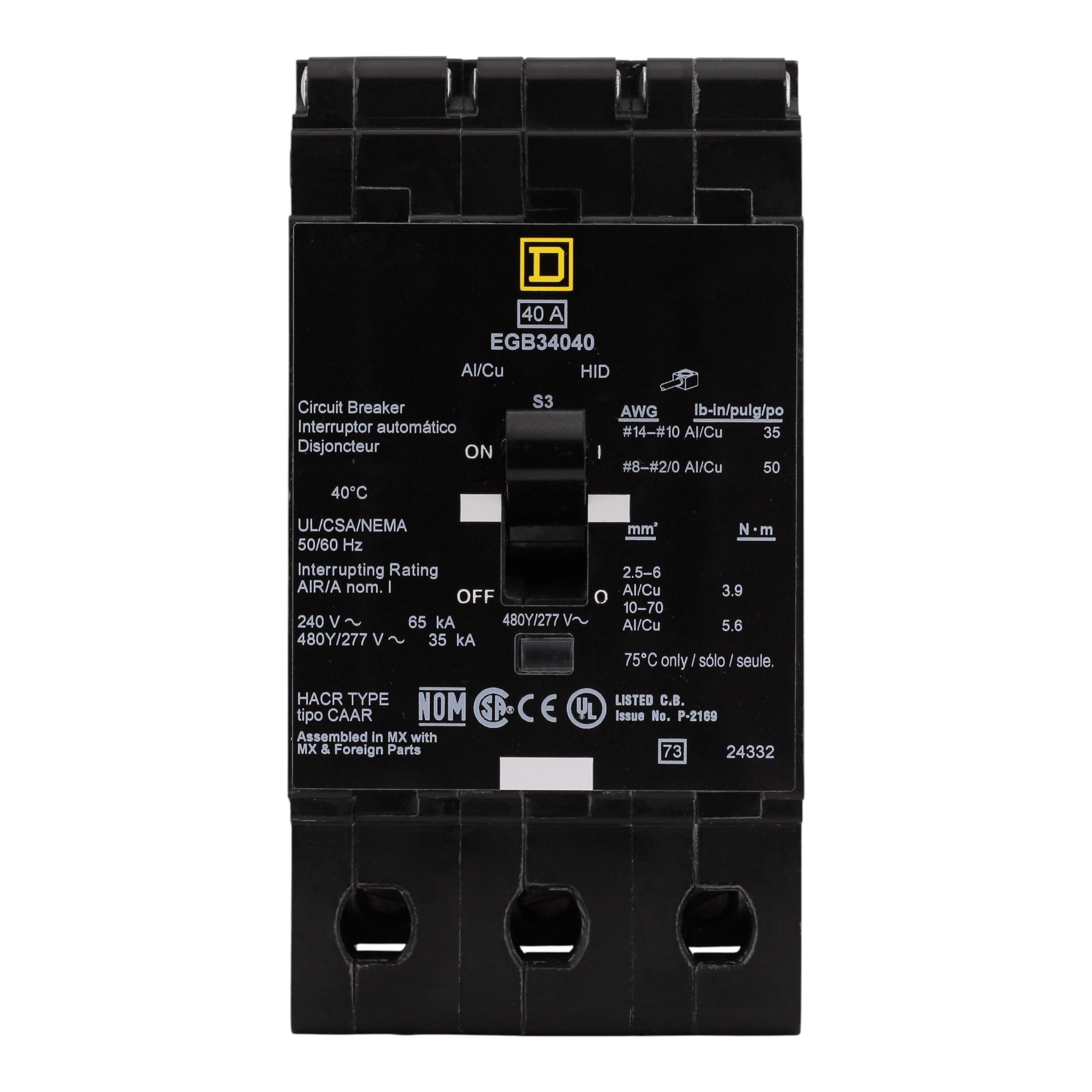 Square D E-Frame, EGB34040, 40A, 3P, 480Y/277V, Bolt-On, Circuit Breaker - Image 4