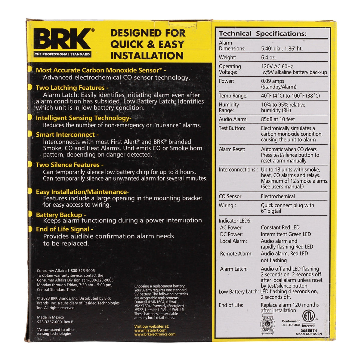 BRK CO5120BN, 120V AC/DC, Hardwired, Carbon Monoxide Alarm, 9V Battery Backup - Image 6