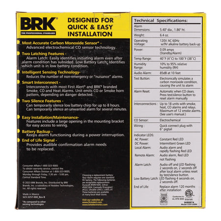 BRK CO5120BN, 120V AC/DC, Hardwired, Carbon Monoxide Alarm, 9V Battery Backup - Image 6