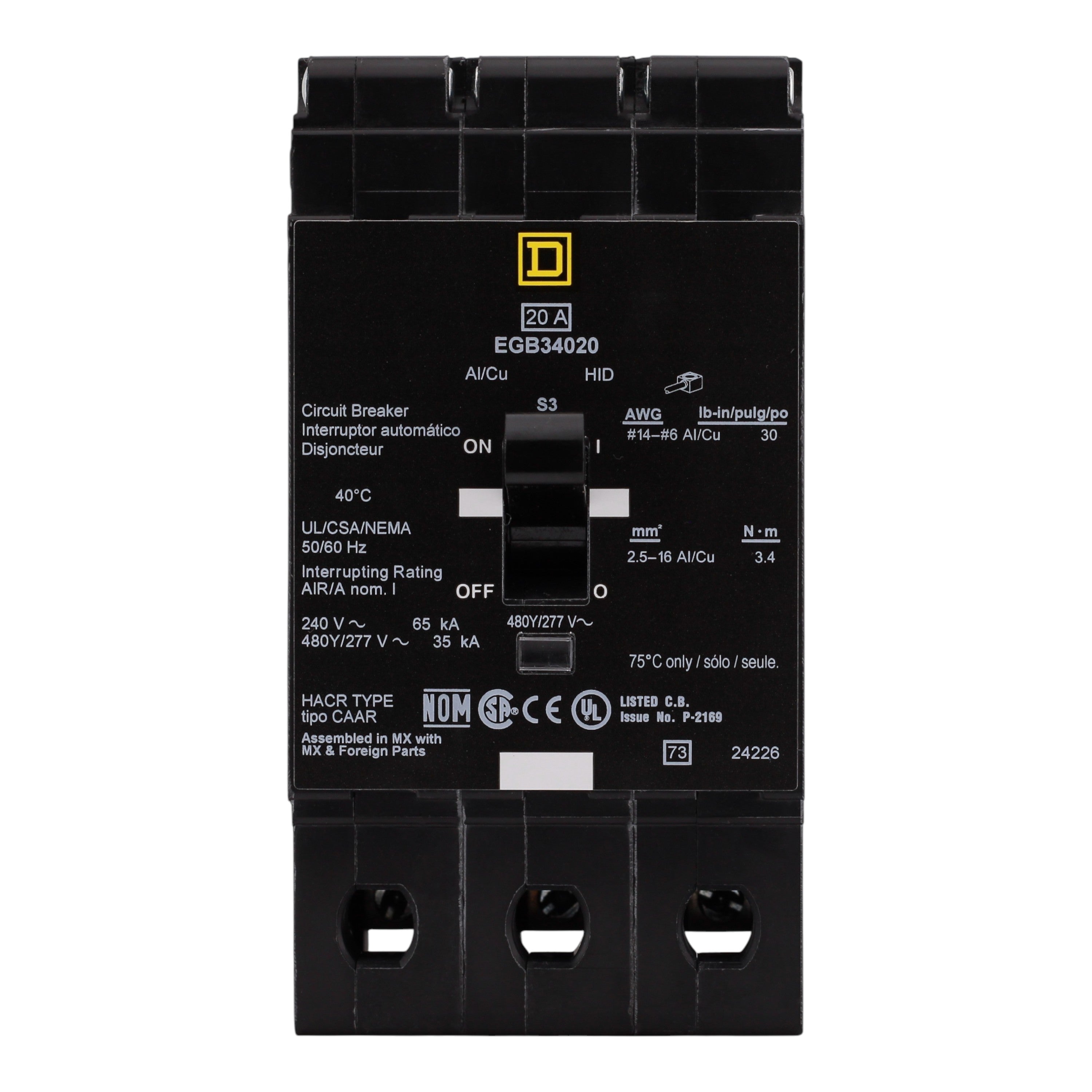Square D EGB, EGB34020, 20A, 3P, 480Y/277VAC, Bolt-On, Circuit Breaker - Image 4