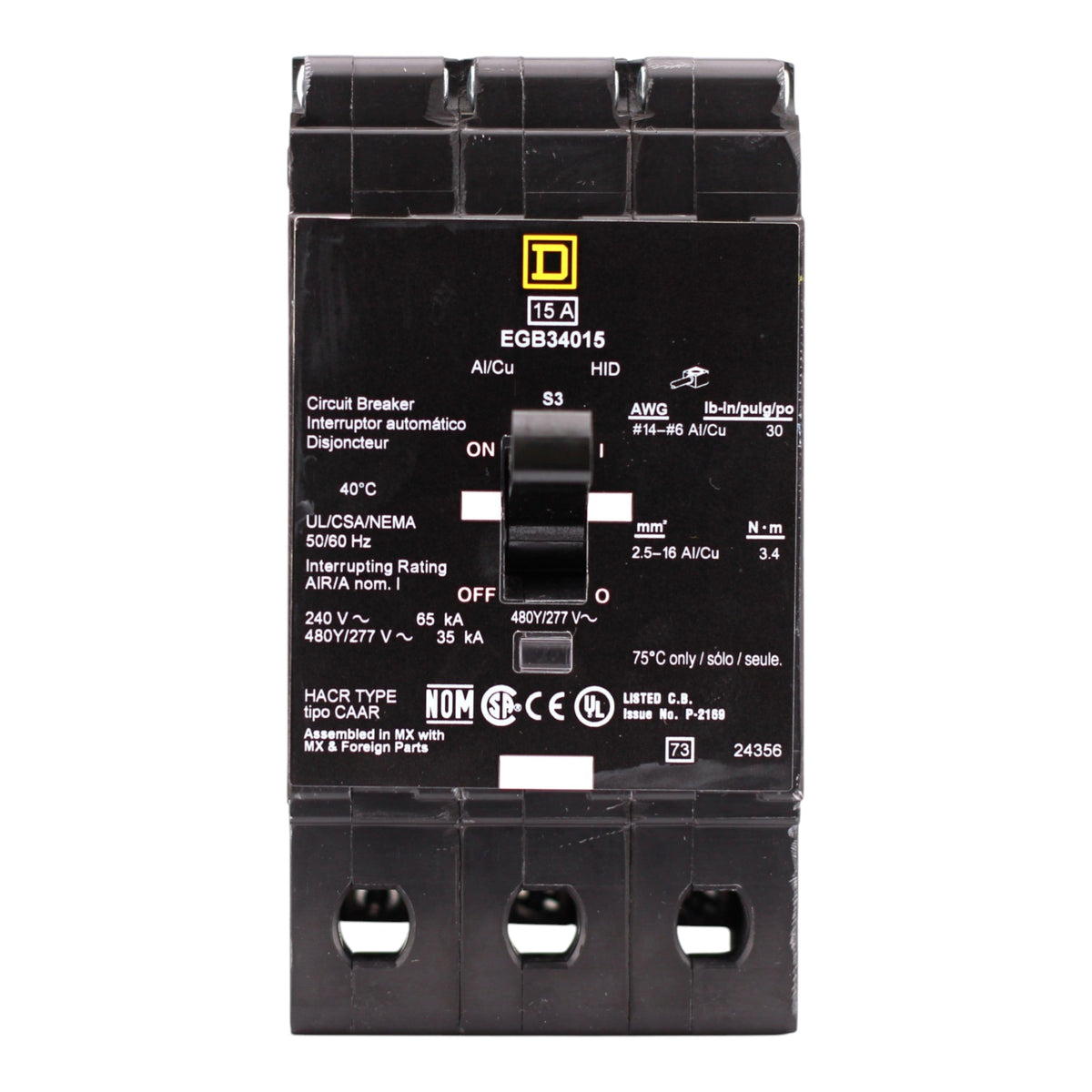 Square D E-Frame, EGB34015, 15A, 3P, 480Y/277V, Thermal-Magnetic, Bolt-On, Circuit Breaker - Image 4
