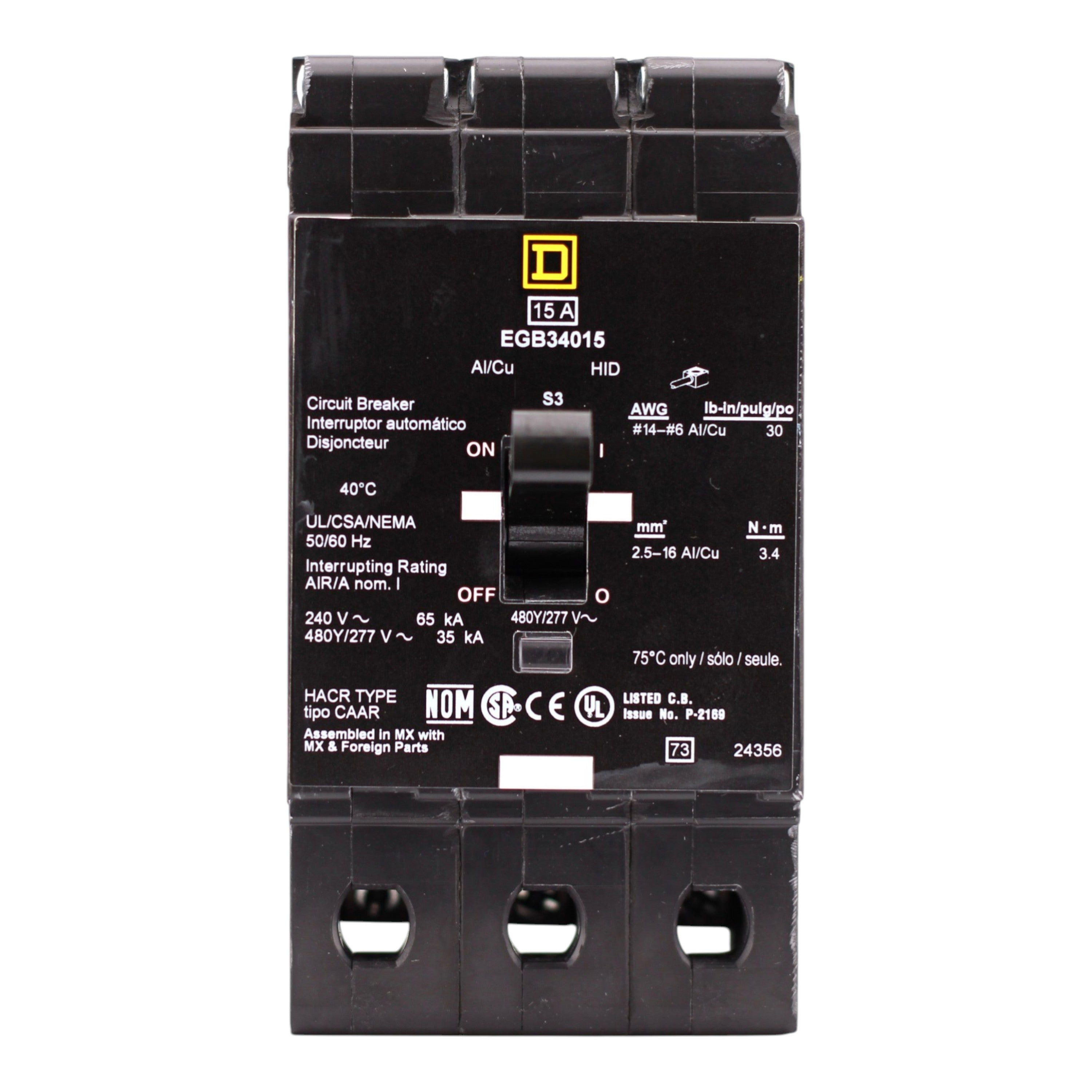 Square D E-Frame, EGB34015, 15A, 3P, 480Y/277V, Thermal-Magnetic, Bolt-On, Circuit Breaker - Image 4