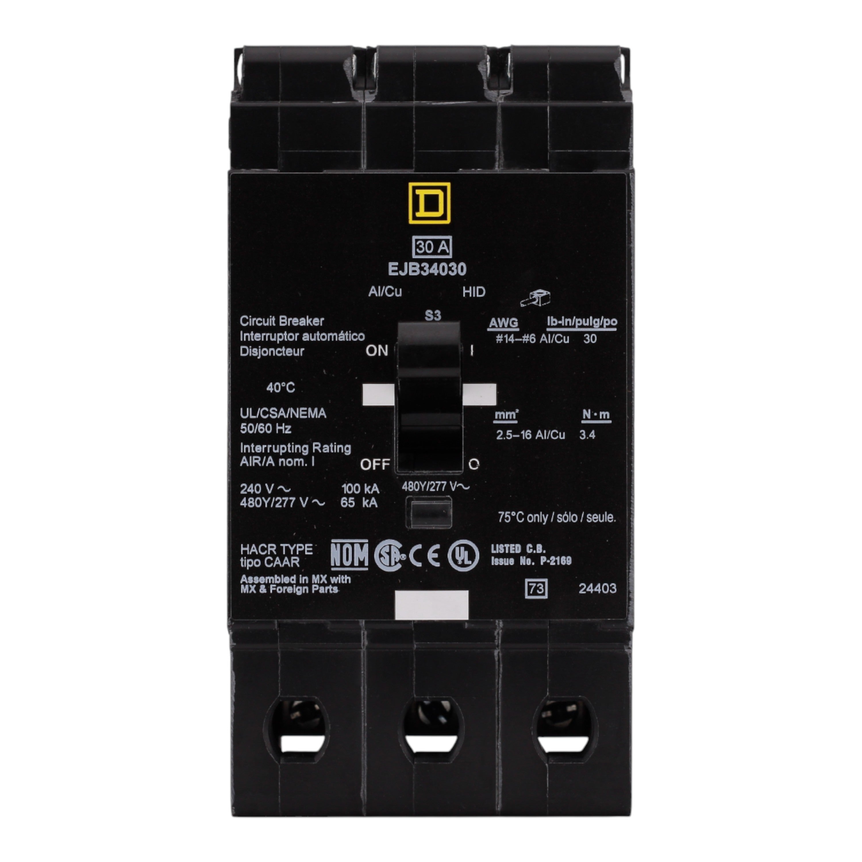 Square D E-Frame, EJB34030, 30A, 3P, 480Y/277V, Thermal-Magnetic, Bolt-On Circuit Breaker - Image 4