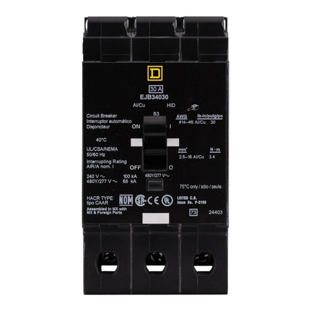 Square D E-Frame, EJB34030, 30A, 3P, 480Y/277V, Thermal-Magnetic, Bolt-On Circuit Breaker - Image 4