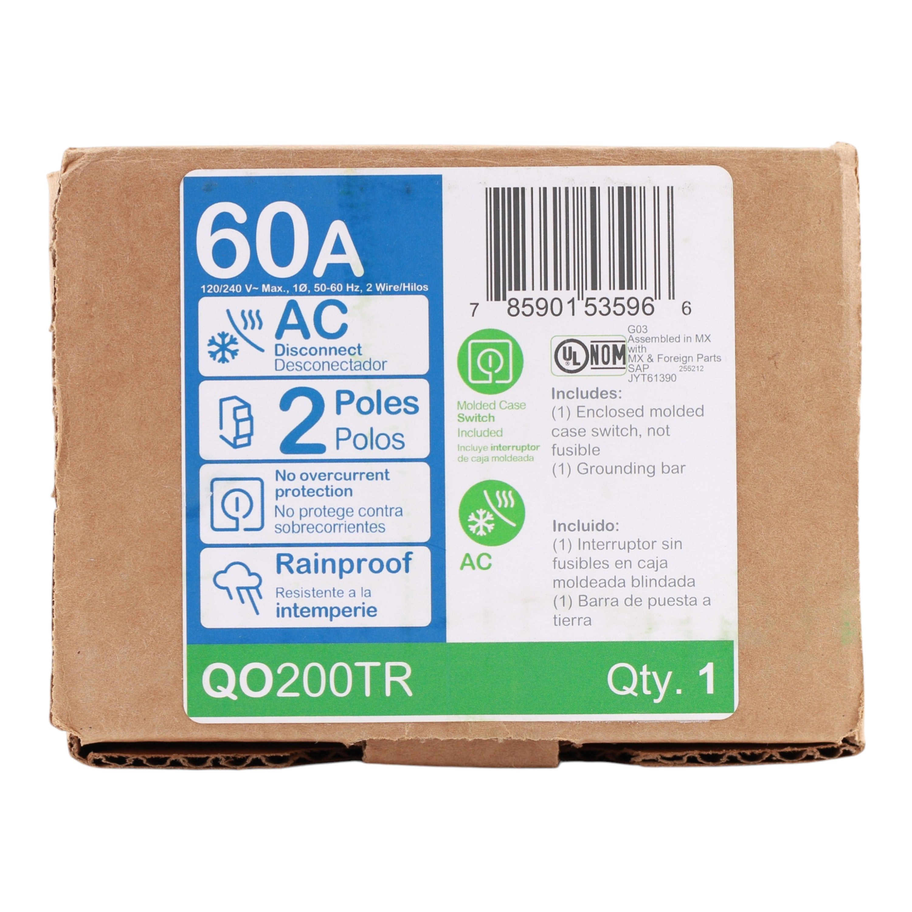 Square D QO, QO200TR, 60A, 2P, 240V, NEMA 3R, AC Disconnect - Image 3