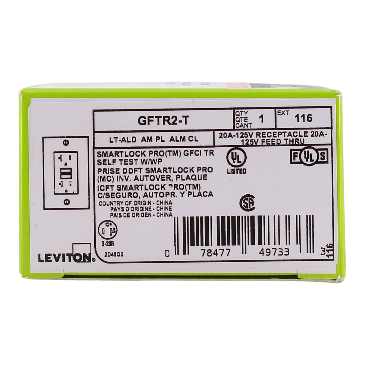 Leviton SmartlockPro, GFTR2-T, 20A, 2P, 125V, Slim GFCI, Tamper-Resistant, Outlet - Image 5