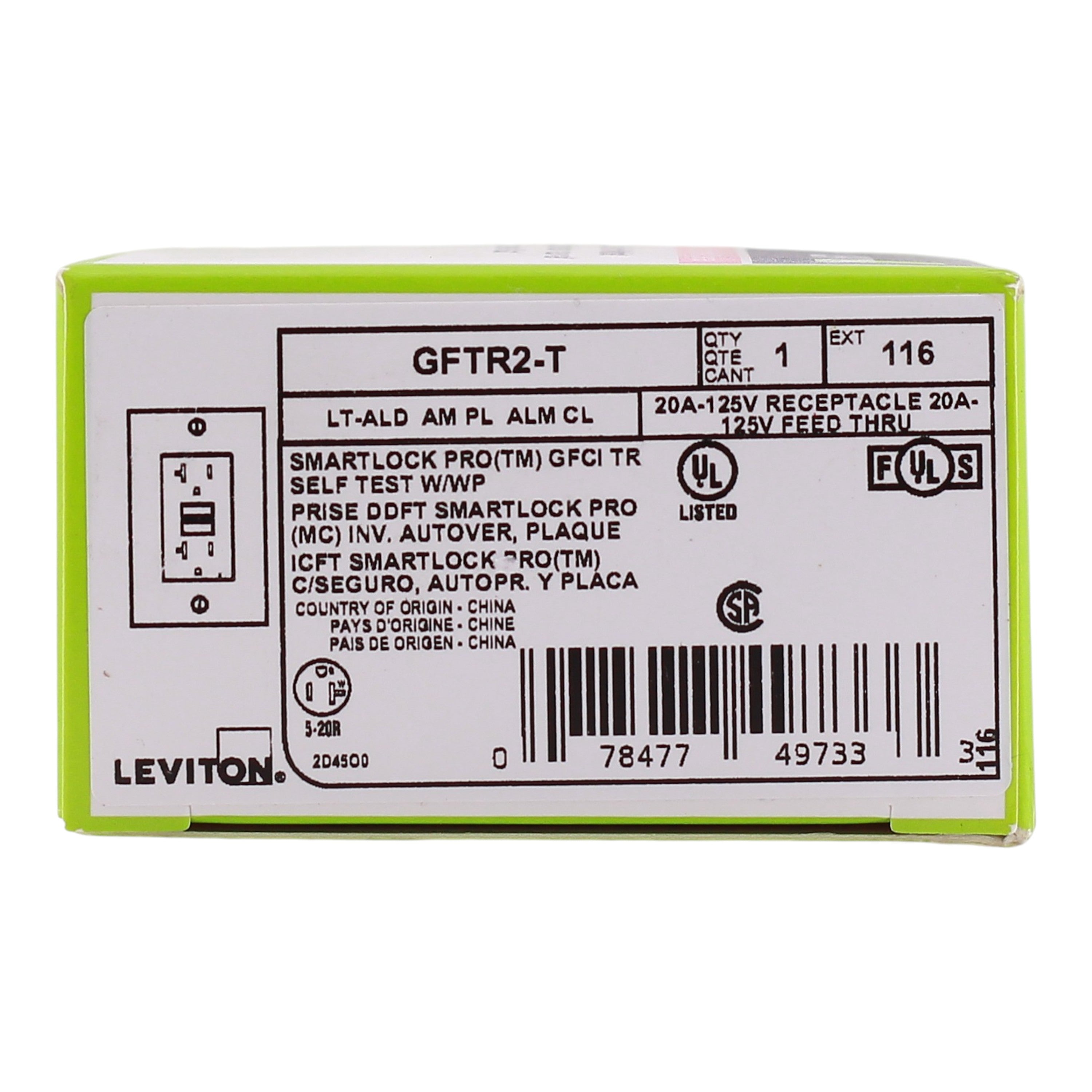 Leviton SmartlockPro, GFTR2-T, 20A, 2P, 125V, Slim GFCI, Tamper-Resistant, Outlet - Image 5