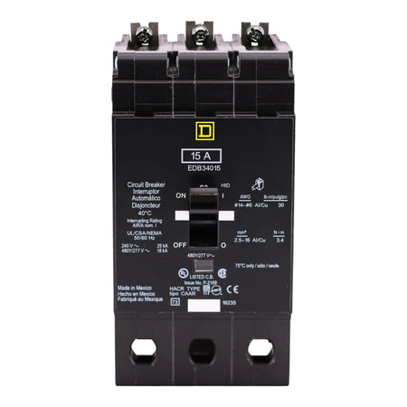 Square D E-Frame EDB34015 15A 3P 480Y/277V Thermal-Magnetic Bolt-On Circuit Breaker - Image 4