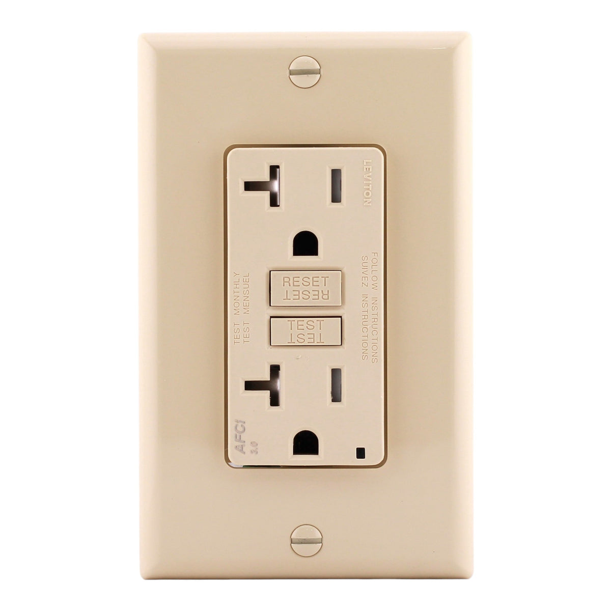 Leviton SmartlockPro, AFTR2-I, 20A, 125V, NEMA 5-20R, Tamper-Resistant, AFCI Outlet, Ivory - Image 3