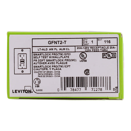 Leviton SmartlockPro, GFNT2-T, 20A, 2P, 125V, Slim GFCI, Non-Tamper Resistant, Outlet - Image 4