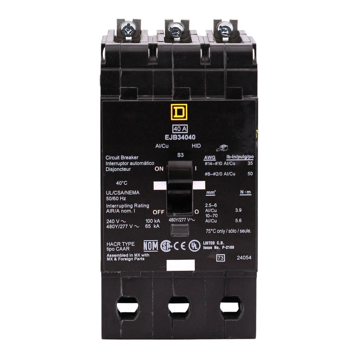 Square D E-Frame, EJB34040, 40A, 3P, 480Y/277VAC, 100kA, Bolt-On, Thermal Magnetic, Circuit Breaker - Image 4