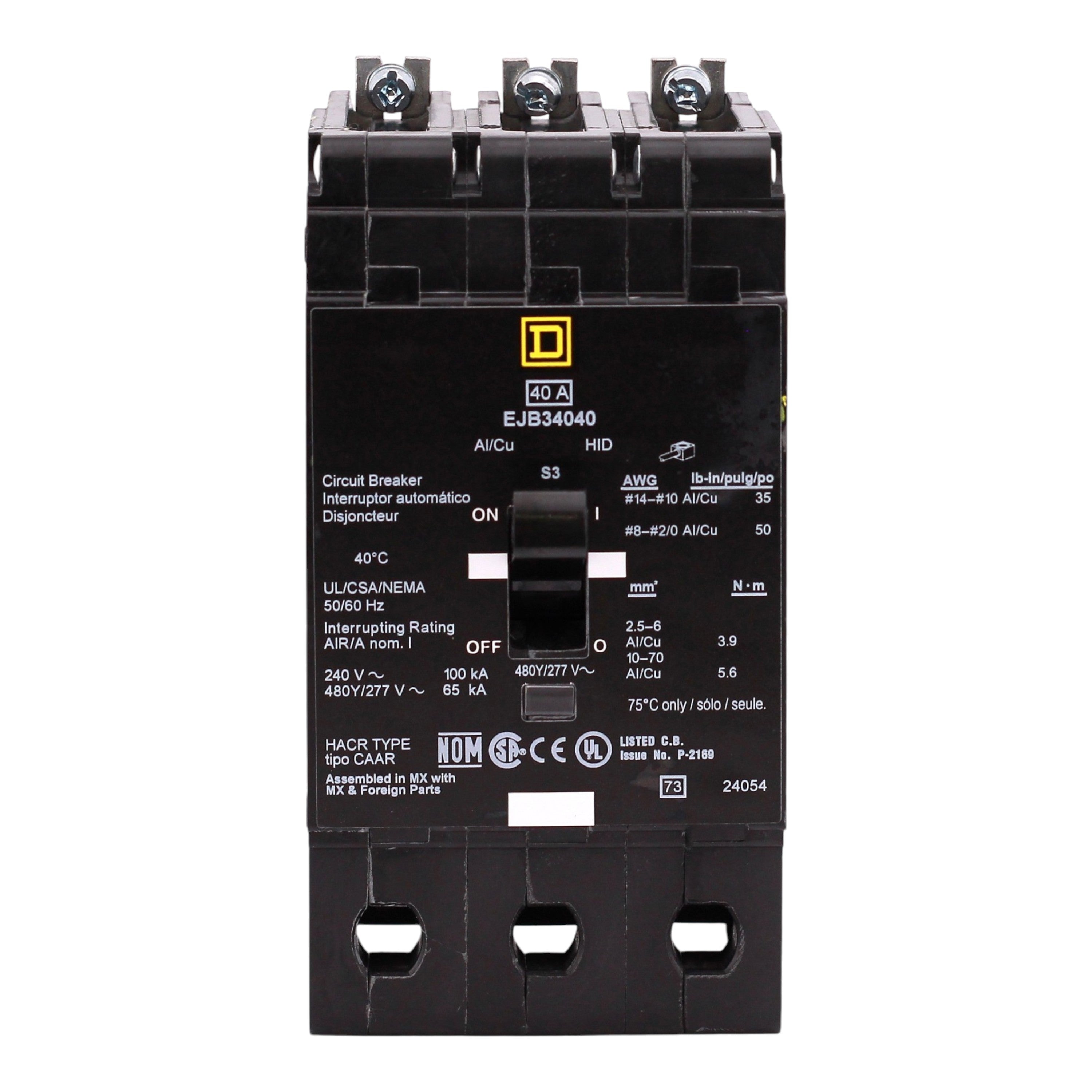 Square D E-Frame, EJB34040, 40A, 3P, 480Y/277VAC, 100kA, Bolt-On, Thermal Magnetic, Circuit Breaker - Image 4
