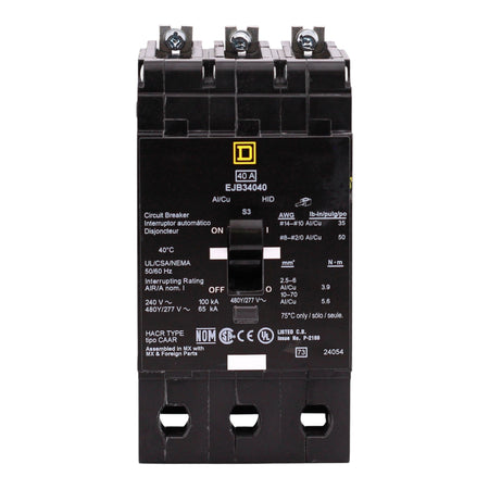 Square D E-Frame, EJB34040, 40A, 3P, 480Y/277VAC, 100kA, Bolt-On, Thermal Magnetic, Circuit Breaker - Image 4