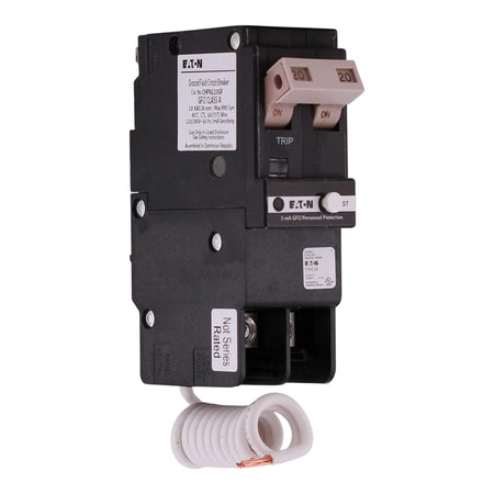 Eaton CH, CHFN220GF, 20A, 2P, 120/240V, GFCI, Pigtail Neutral, Circuit Breaker