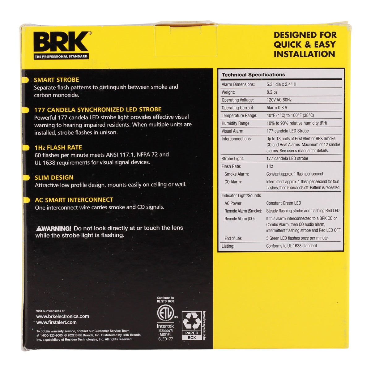 BRK, SLED177, (1038510), 177 Candela, LED Strobe Light, 120V AC, Hardwired, Hearing Impaired - Image 4