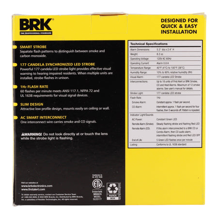 BRK, SLED177, (1038510), 177 Candela, LED Strobe Light, 120V AC, Hardwired, Hearing Impaired - Image 4