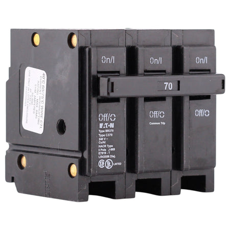 Eaton BR, BR370, 70A, 3P, 240V, Thermal Magnetic, Plug-On, Circuit Breaker