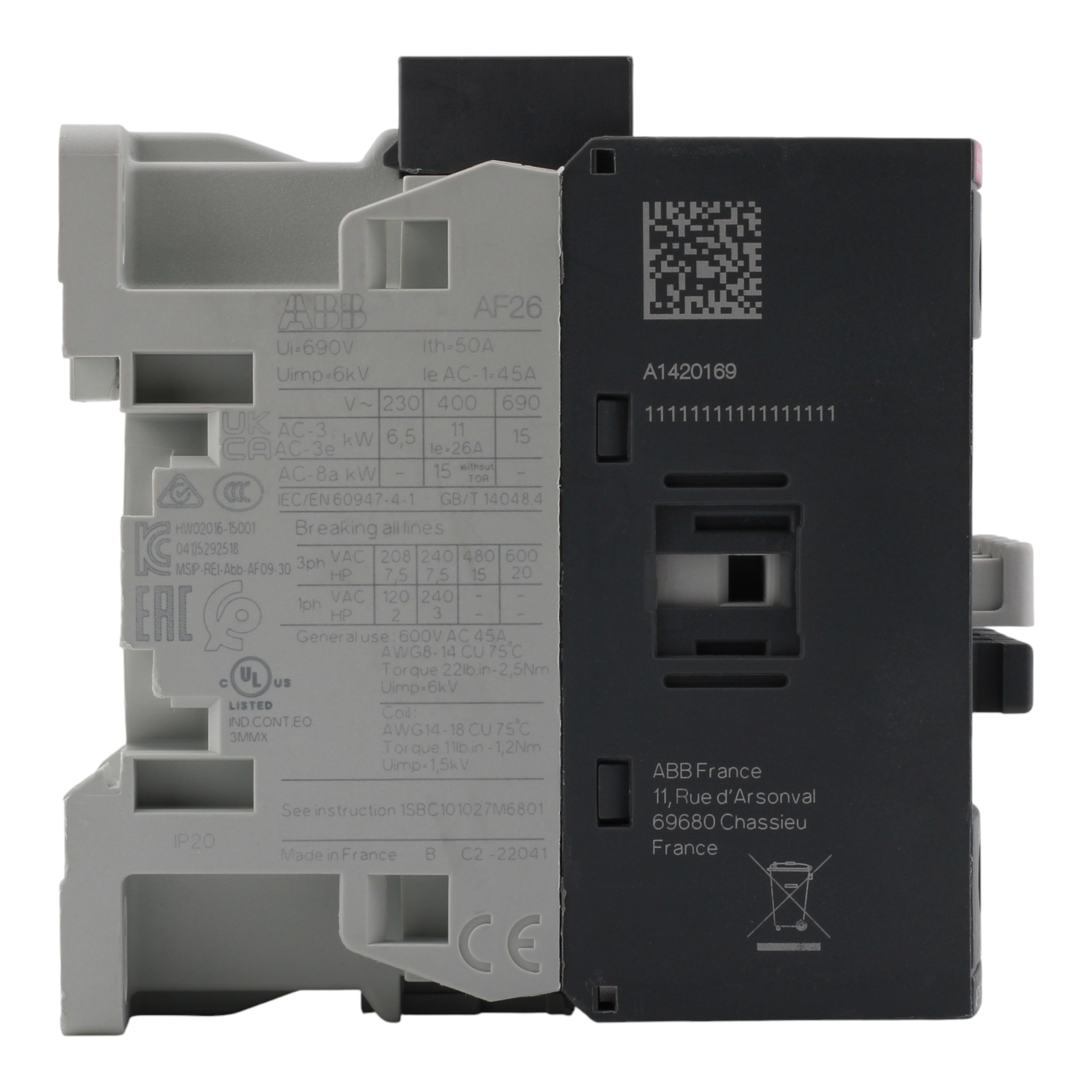 ABB AF26-30-00-11 26A 3P 690V Contactor - Image 4