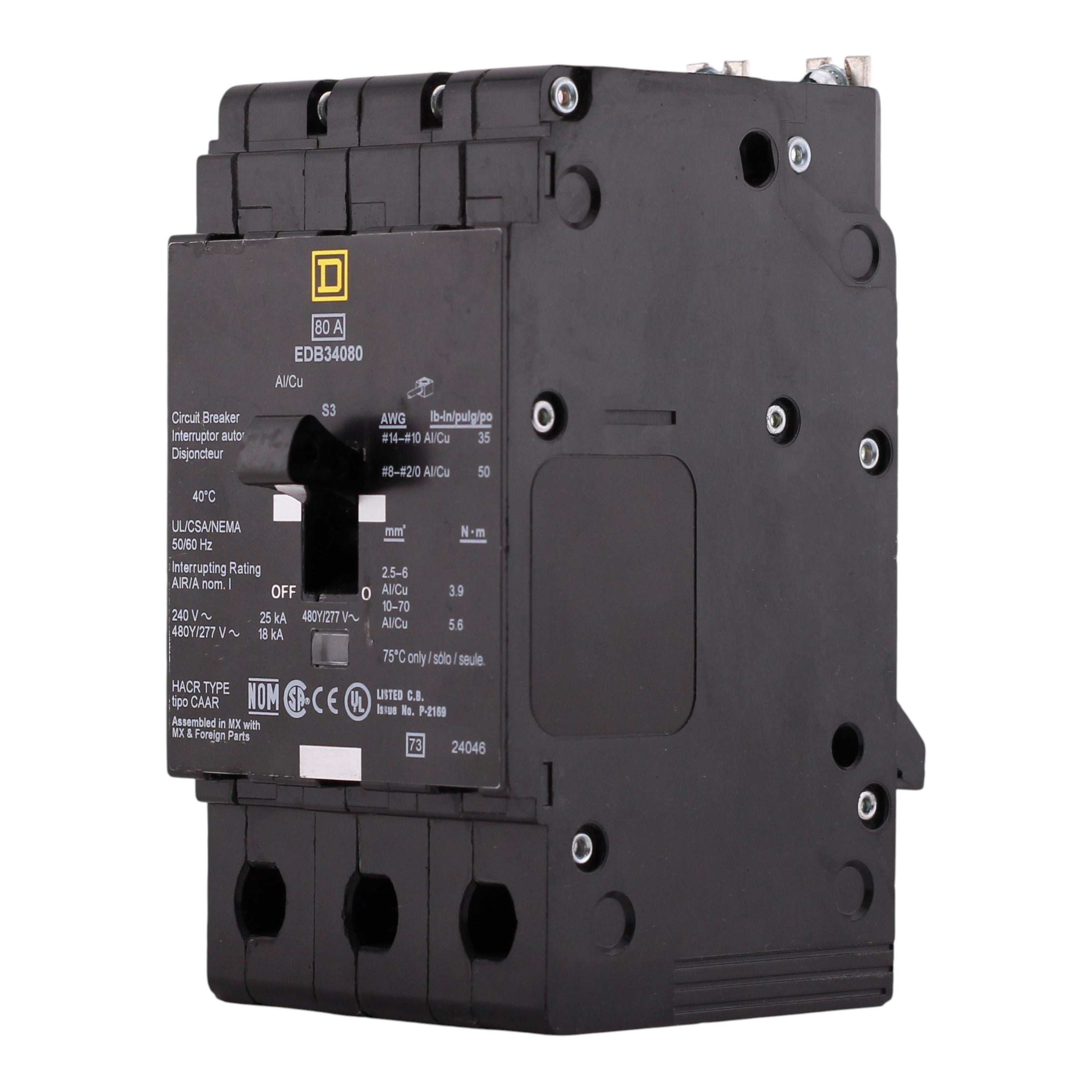 Square D E-Frame, EDB34080, 80A, 3P, 480Y/277VAC, 25kA, Bolt-On, Thermal Magnetic, Circuit Breaker - Image 4