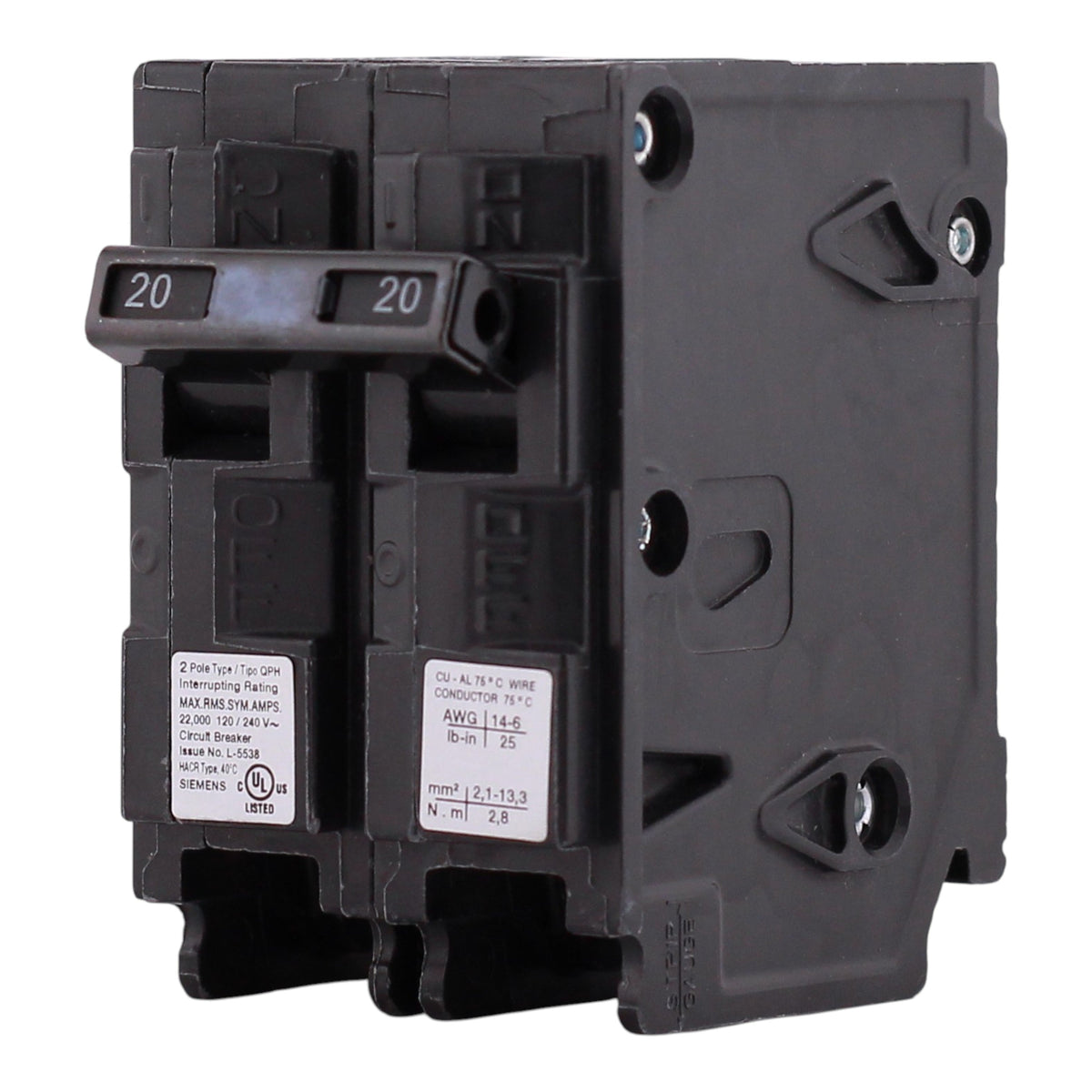 Siemens QP, Q220H, 20A, 2P, 120/240V, 22kAIC, Thermal Magnetic, Circuit Breaker - Image 4