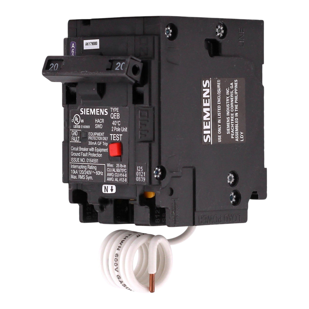 Siemens QEB, Q220EG, 20A, 2P, 240V, GFCI, Pigtail Neutral, Circuit Breaker - Image 2