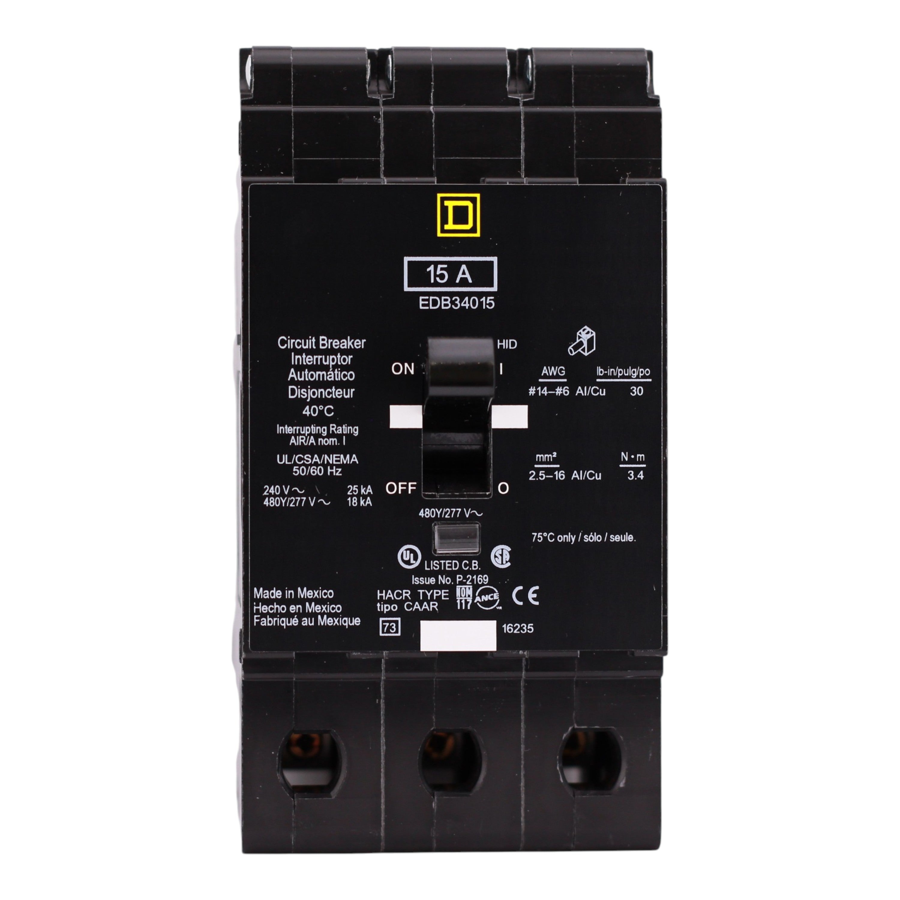 Square D E-Frame EDB34015 15A 3P 480Y/277V Thermal-Magnetic Bolt-On Circuit Breaker - Image 5