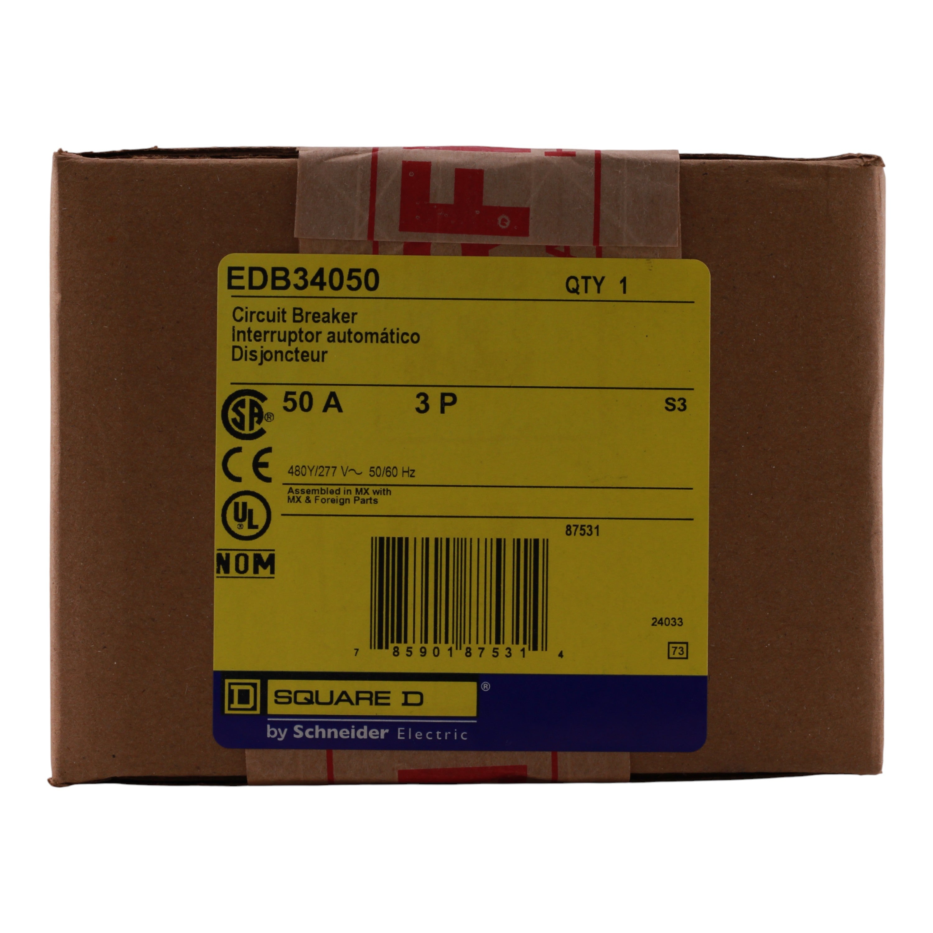 Square D E-Frame EDB34050 50A 3P 480Y/277V Thermal-Magnetic Bolt-On Circuit Breaker - Image 3