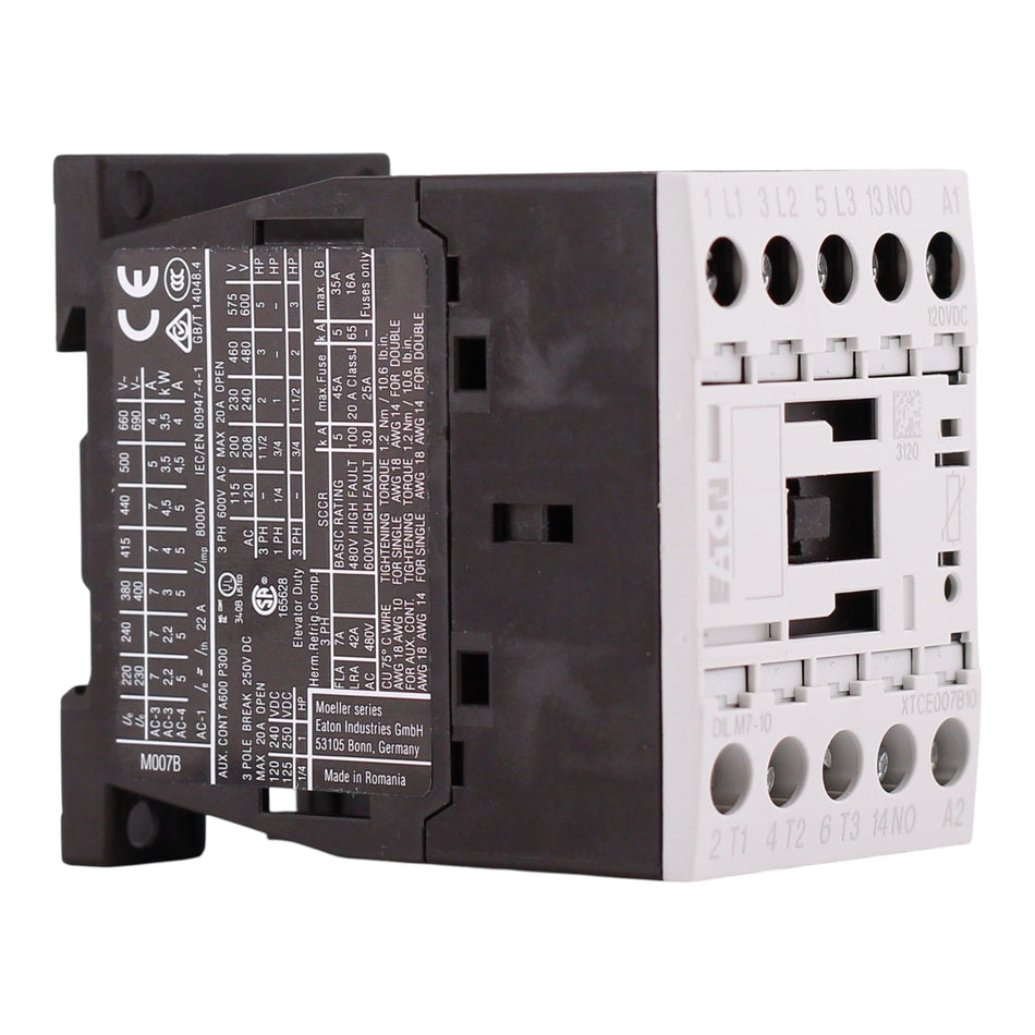 Eaton XT IEC, XTCE007B10AD, 7A, 3-Pole, 690VAC, 120VDC Coil, Full Voltage Non-Reversing Contactor - Image 2