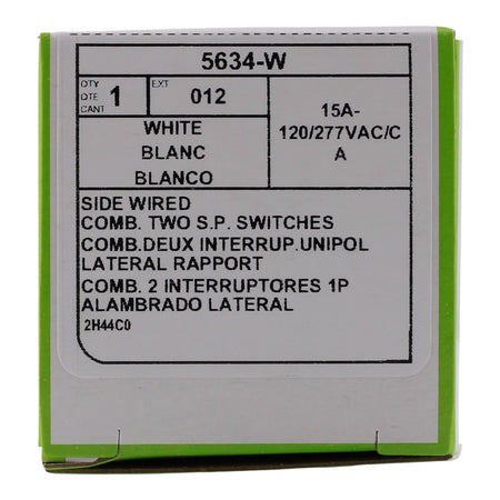 Leviton Decora 5634-W 15A Single-Pole / Single-Pole Combination Switch White - Image 3