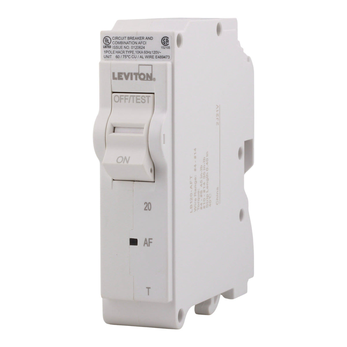 Leviton LB120-AFT 20A 1P 120V AFCI Plug-On Neutral Circuit Breaker - Image 2