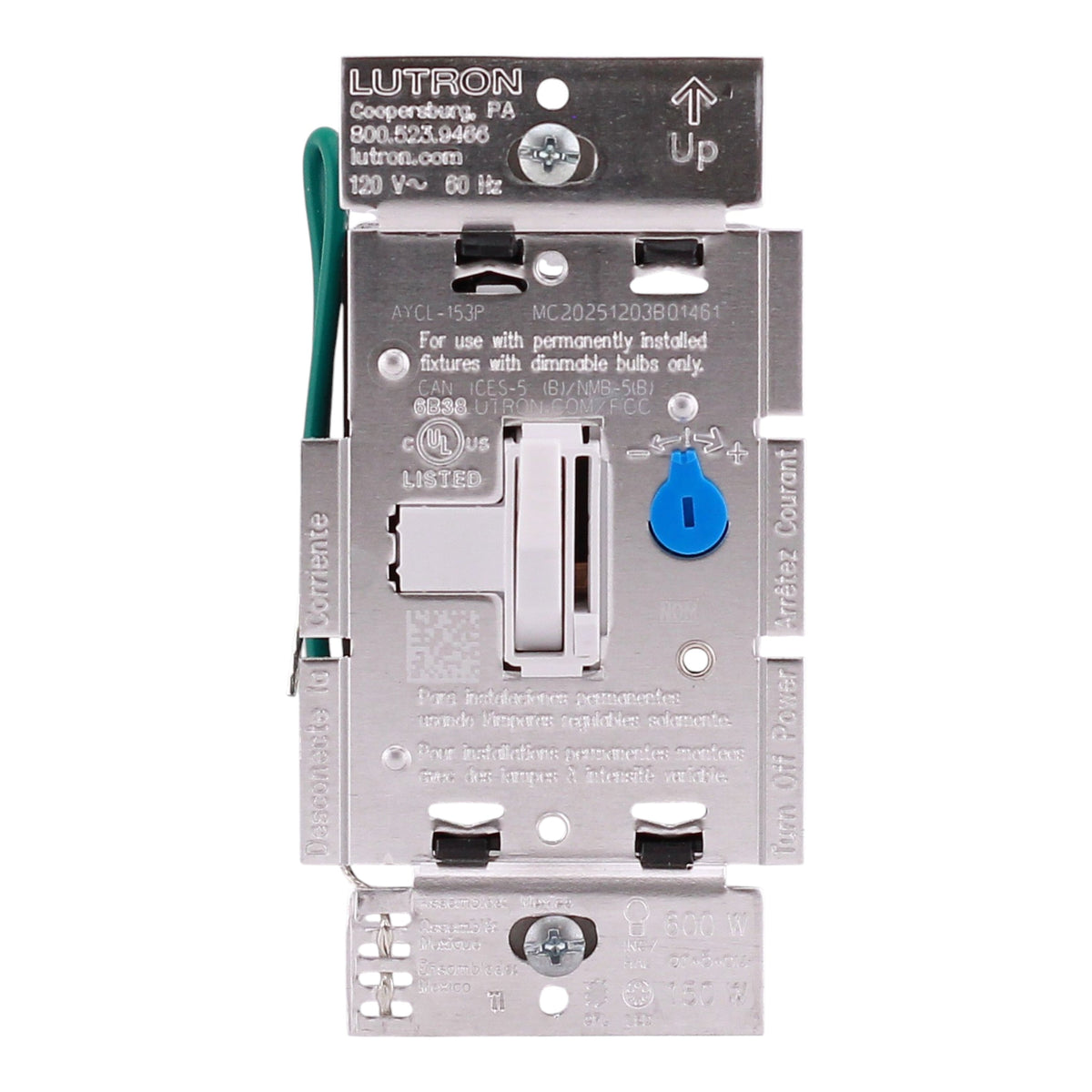 Lutron Ariadni, AYCL-153P-WH, 150W LED/600W Inc, 120V, Single Pole/3-Way, LED+ Dimmer, White - Image 4