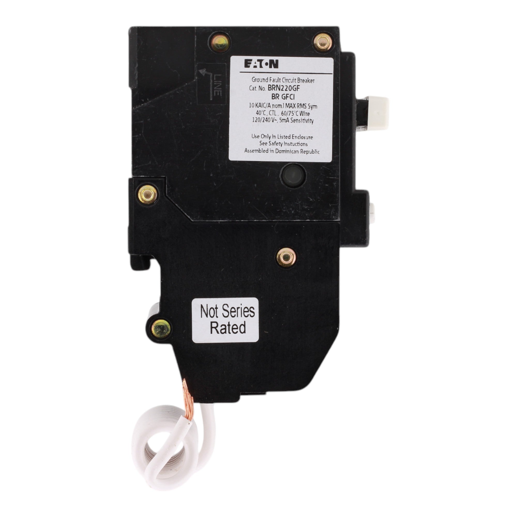 Eaton BRN220GF 20A 120/240V 2-Pole GFCI Circuit Breaker for BR Loadcenters, Pigtail Neutral, Ground Fault Protection - Image 4