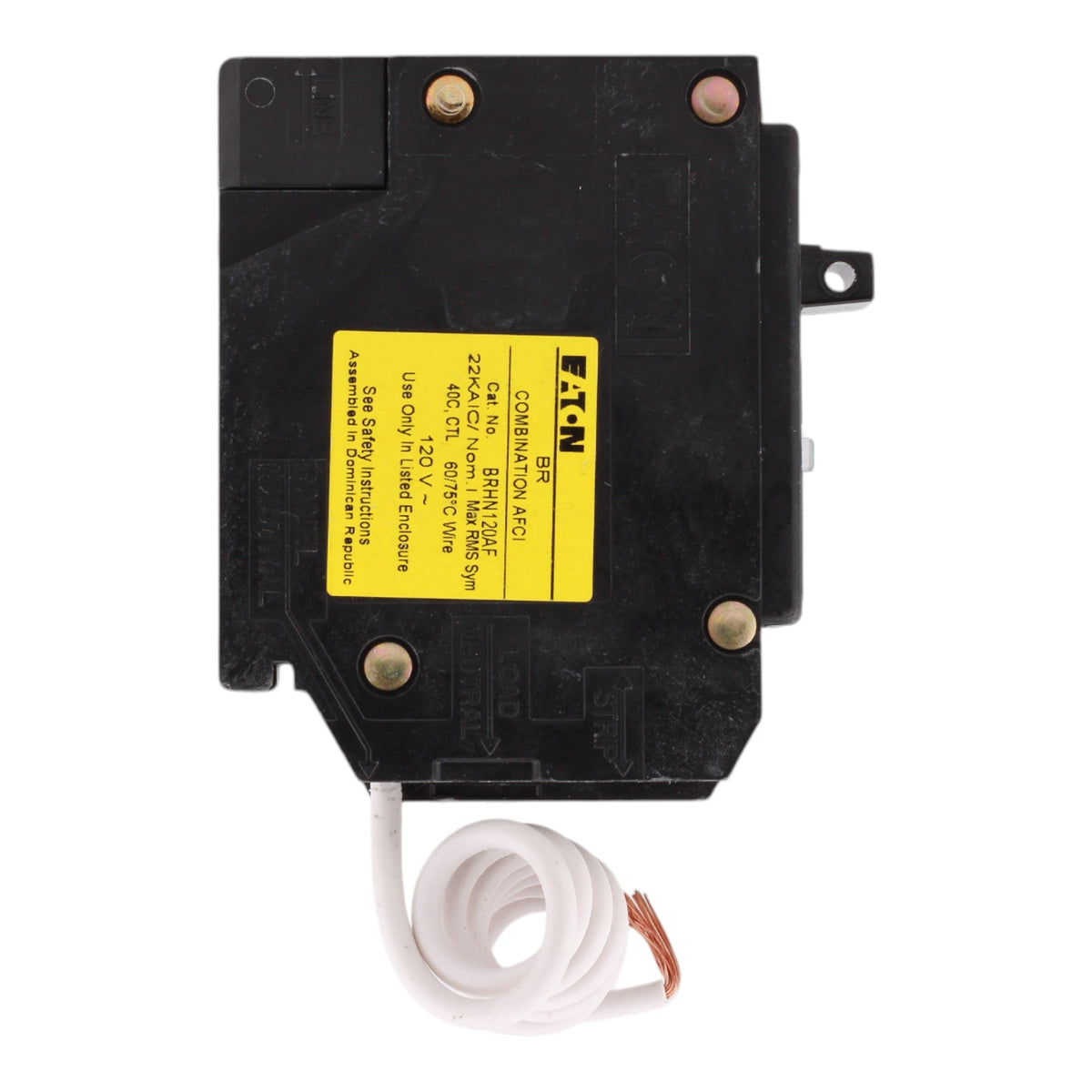 Eaton BRHN120AF, 20A, 120V, 1-Pole AFCI Circuit Breaker, Pigtail Neutral, Plug-On, for BR Load Centers - Image 4