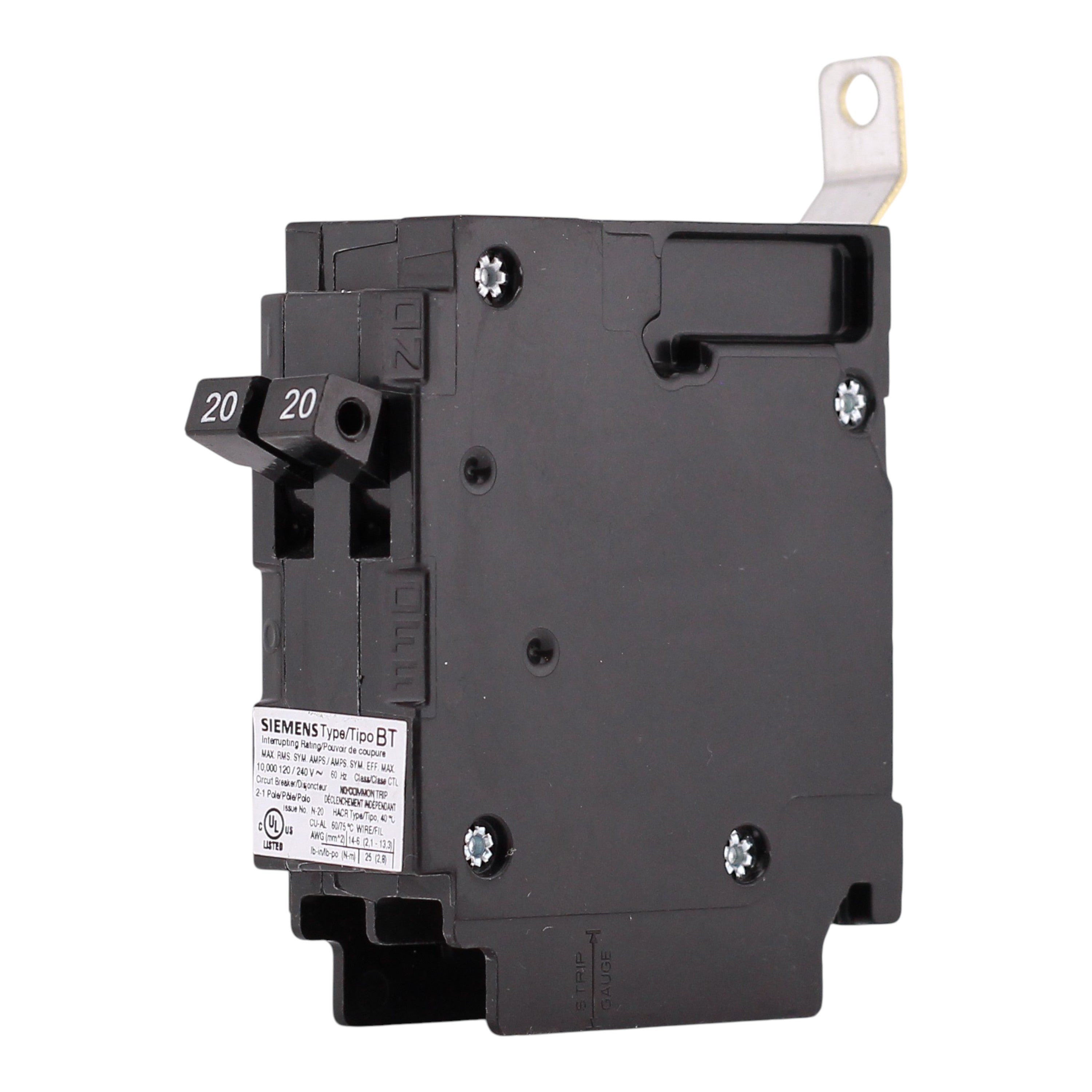 Siemens BT, B2020, 20/20A, 1P, 120V, Duplex, Bolt-On, Circuit Breaker - Image 2