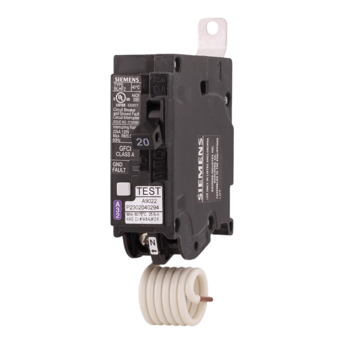 Siemens BLHF BF120AH 20A 1P 120V GFCI Pigtail Neutral Circuit Breaker - Image 3