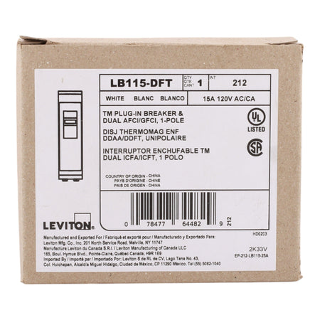 Leviton LB115-DFT 15A 1P 120V AFCI/GFCI Circuit Breaker - Image 2