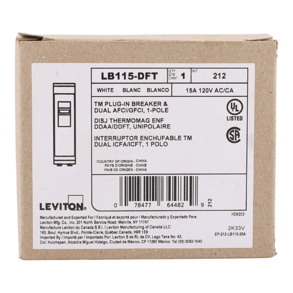 Leviton LB115-DFT 15A 1P 120V AFCI/GFCI Circuit Breaker - Image 2