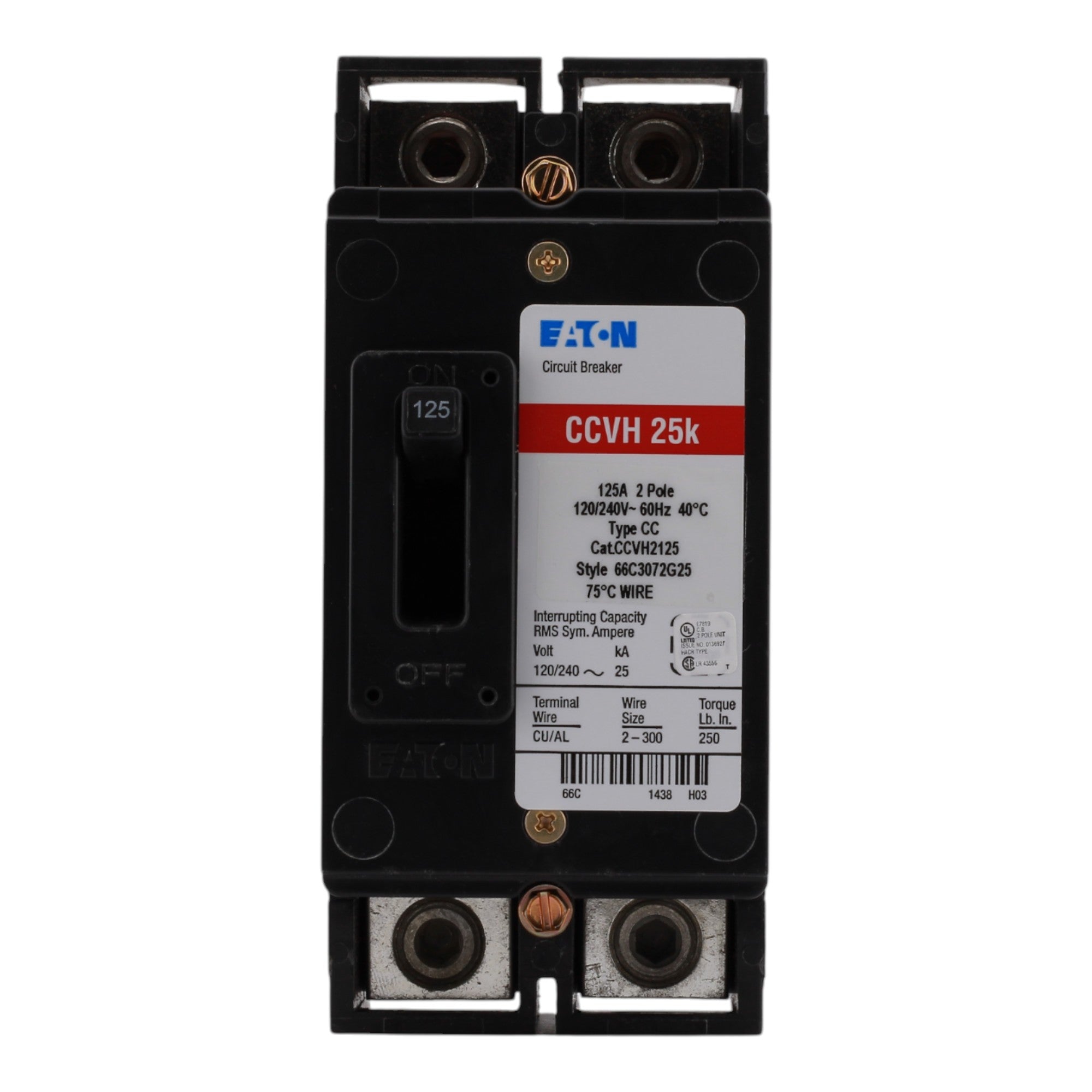 Eaton Type CCV CCVH2125 125A 2P 120/240V Tenant Main Circuit Breaker - Image 4